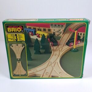 Vtg BRIO Double Curved Switching Tracks 33347 Wood 2pc Set Sweden NEW BOX